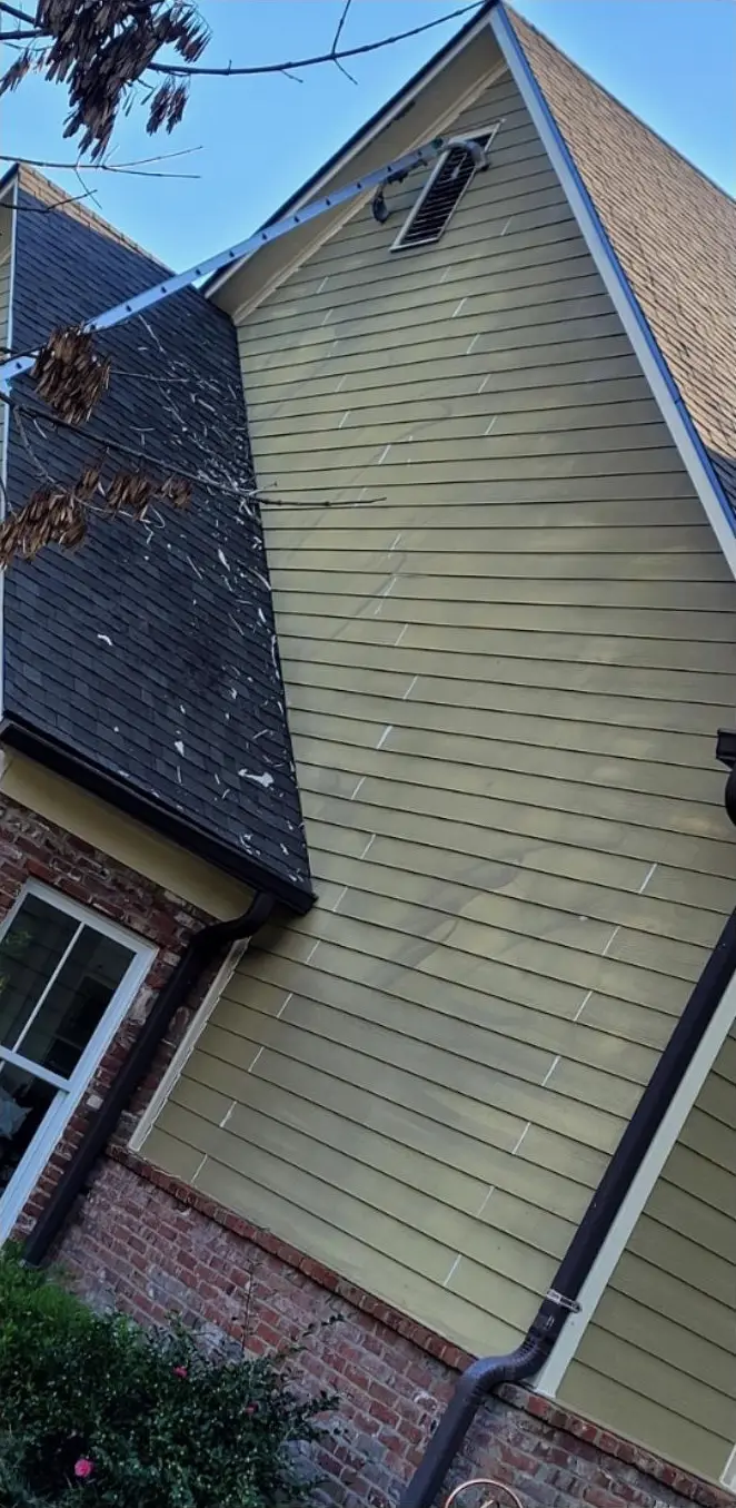 Siding repainted from olive to white, before painting